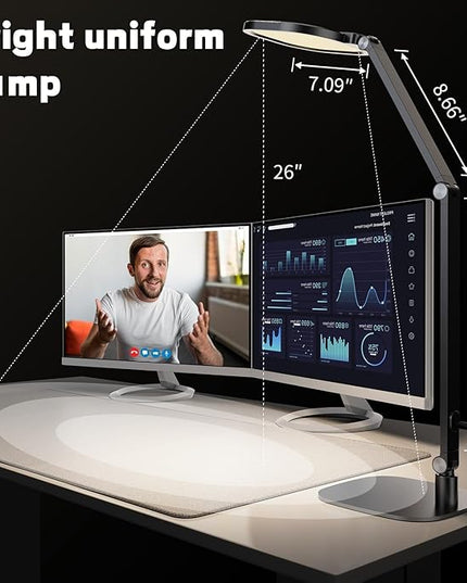 LED Desk Lamp for Home Office, Eye-Caring Modern Desk Light, 3 Color Temperature 10 Brightness Computer Light, Dimmable Desk Light with Memory & Timer Func, Metal Swing Arm Table Lamp