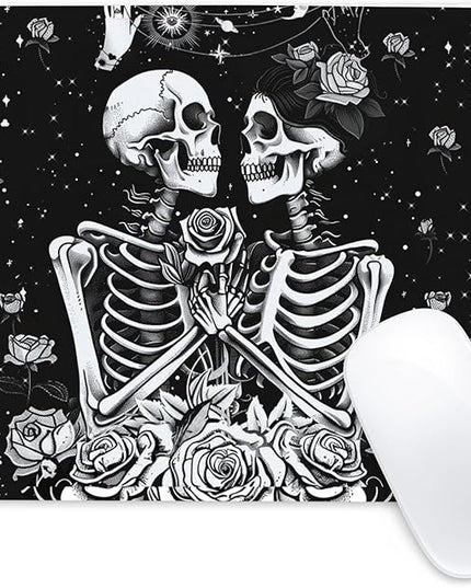 Skull Skeleton Love Square Mouse Pad, Non-Slip Rubber Base Mouse Pad,Home Office Decoration Desktop Accessory,Laptop Mouse Pad for Office Laptops,9.4x7.8x0.12inch.
