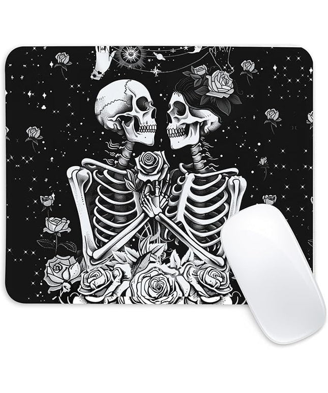 Skull Skeleton Love Square Mouse Pad, Non-Slip Rubber Base Mouse Pad,Home Office Decoration Desktop Accessory,Laptop Mouse Pad for Office Laptops,9.4x7.8x0.12inch.
