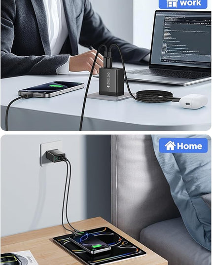40W USB C Charger Cube, 2Pack 4-Ports Wall Plug Fast Charging Block with 6FT USBC to USBC Cord, Multiport Brick Type C Box Compatible with iPhone 16/15, Samsung S25 S24 S23, iPad, Cellphones Charger