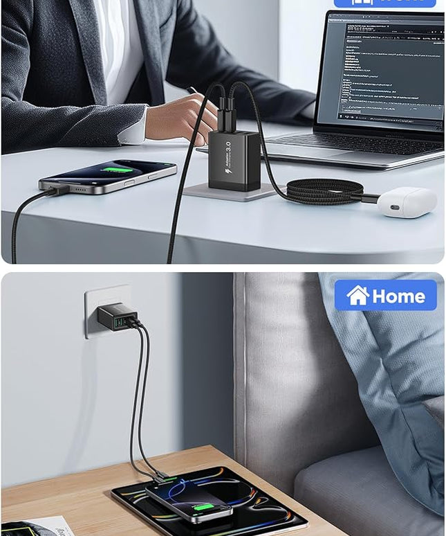 40W USB C Charger Cube, 2Pack 4-Ports Wall Plug Fast Charging Block with 6FT USBC to USBC Cord, Multiport Brick Type C Box Compatible with iPhone 16/15, Samsung S25 S24 S23, iPad, Cellphones Charger