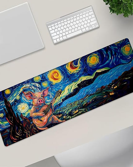 Starry Night Pig Extra Large Gaming Mouse Pad, Desk Mat, Non-Slip Rubber Base, MousePads for School, Work, Home Accessories Decor Gifts 31.5" x 11.8"