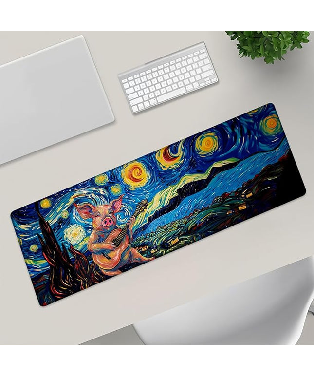 Starry Night Pig Extra Large Gaming Mouse Pad, Desk Mat, Non-Slip Rubber Base, MousePads for School, Work, Home Accessories Decor Gifts 31.5" x 11.8"
