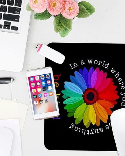 Colorful Flower Square Mouse Pad,Non-Slip Rubber Base Mouse Pad,Home Office Decoration Desktop Accessory,Laptop Mouse Pad for Office Laptops, 9.4x7.8x0.12inch.