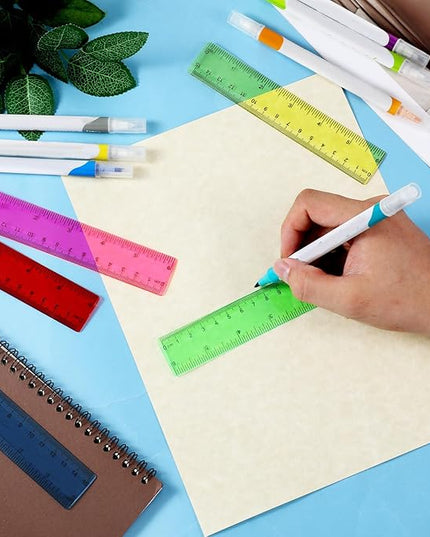 150 Pcs 6 Inch Rulers Bulk, Clear Plastic Assorted Color Metric Rulers with Inches Centimeters Millimeter, Flexible Small Straight Rulers, First Day of School Gift for Students