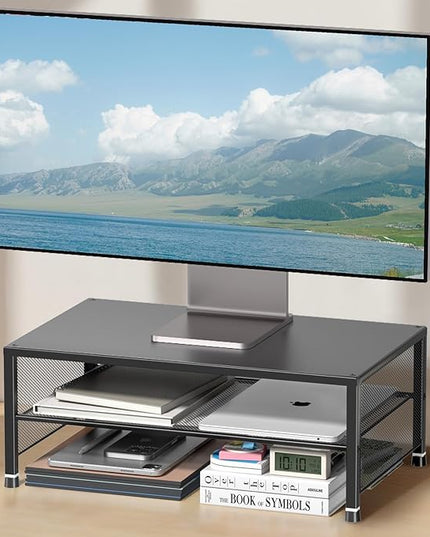 OPNICE 2-Tier Computer Monitor Stand Riser, Desk Organizer for Monitor, Laptops and Printer(Black)