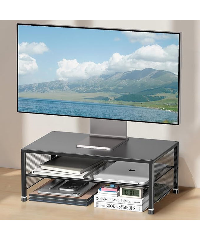 OPNICE 2-Tier Computer Monitor Stand Riser, Desk Organizer for Monitor, Laptops and Printer(Black)