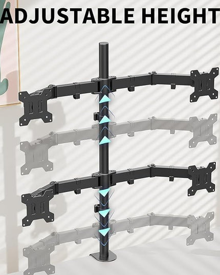 Quad Monitor Desk Mount Heavy Duty Adjustable Monitor Stand for 13"-27" Screen,Computer Mount for Desk Holds Up to 22lbs with C Clamp/Grommet Base