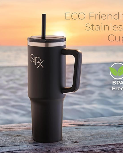 SIPX™ 30 oz Insulated Tumbler with Handle & Straw – Vacuum Insulated Stainless Steel, Leakproof, Cupholder Friendly – Perfect for Iced Coffee, Water & Travel – Black