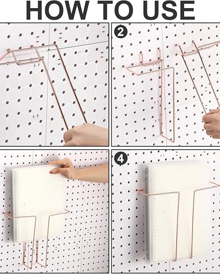 4 Pair Pegboard Display Shelves Expandable Width Metal Magazine Holder Hanging Wall File Organizer Pegboard Accessories Wall Decor for Pantry Exhibitions Trade Show Retail Store(Rose)