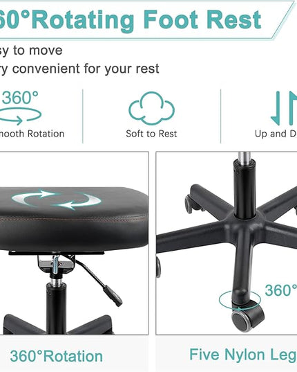 Footrest Stool Under Desk Adjustable Height and Tilt Angle Footrest Ottoman Ergonomic Foot Stool with Wheels 360° Rolling for Home Office (New Black)