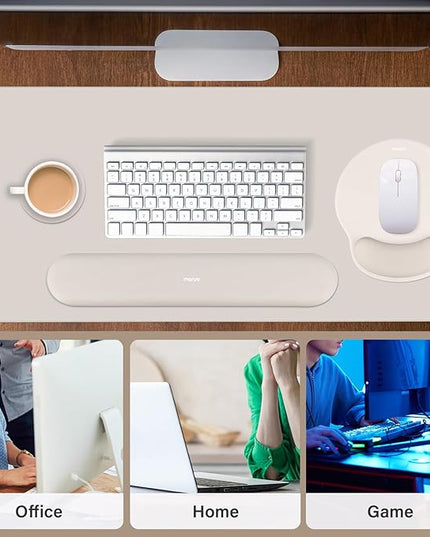 MOSISO Wrist Rest for Keyboard Mouse Pad Set, Large Gaming Deskpad&Circle Curved Mousepad&Keyboard Wrist Rest&Coaster, Ergonomic Non-Slip Mousepad&Easy Typing Pad with Silicone Lining, Stone Gray