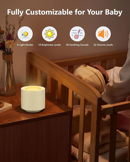 PureNurt Baby White Noise Machine: Red Light Therapy Sleep Sound Machine with 38 Soothing Sounds & Calming Womb Soother Shusher, Memory Function, Dimmable Nursery Night Light with Timer, Baby Gift