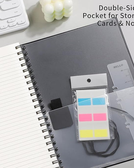 EMSHOI A4 Spiral Notebook Lined Journal, 11.2" X 8.27", 300 Pages/150 Sheets, 100gsm Thick Paper, Waterproof Softcover, Twin-Wire Binding, for School Work Writing Note Taking-Black