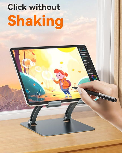 tounee Tablet Holder Stand, Dual Rod Adjustable Aluminum Desktop Stand, Compatible with 4.7-16.9" iPads, Surface Tablets, Portable Monitors, Kindle & More (Gray)