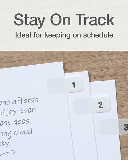 Redi-Tag Daily Adhesive Tabs, Preprinted Daily Tab, 12 Sets of 1-31 plus withBonus Blank Tabs, 7/17" x 1", Durable and Customizable Labels with Permanent Adhesive for Planners & Files, White (1006548)