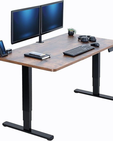 VIVO Electric 55 x 28 in Dual Motor Sit Stand Desk, Memory Height Adjustment, 2B Series, Rustic Vintage Brown Top Black Frame, DESK-KIT-2B55N