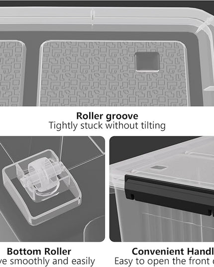 50 Quart Clear Large Storage Totes with Wheels, Plastic Storage Box with Lid, 4-Pack