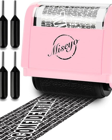 Miseyo Identity Theft Protection Roller Stamp Set - Pink (6 Refill Ink Incleded)