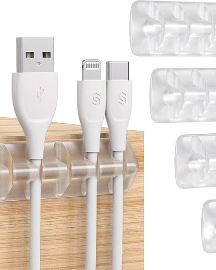Syncwire Clear Cable Clips - Cord Holders - Self Adhesive Cable Management Organizer - Home, Office, Cubicle, Car, Nightstand, Desk Accessories - Gift Ideas Men, Women, Dad, Mom (5 Packs/15 Slots)