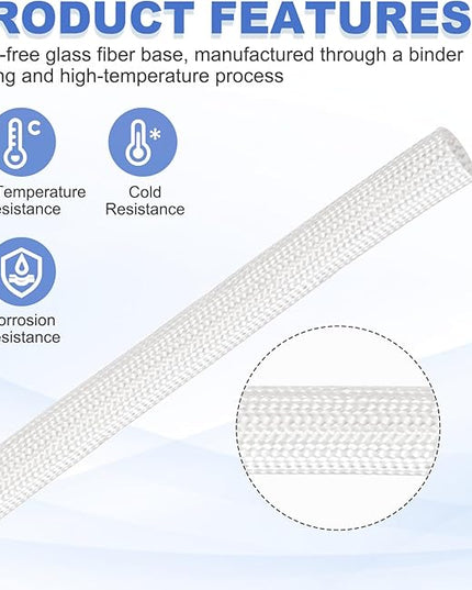 uxcell Insulation Cable Protector,6mm/0.24 Inch-30m/98 Feet High Temp Fiberglass Sleeve White
