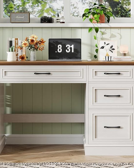 Vabches Farmhouse 47" Executive Desk with File Drawer, Computer Desk with 4 Drawers, Workstation for Study, Home Office, Writing, Unique White.