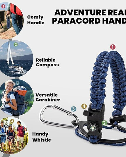 Insulated Water Bottle 24oz, Triple Wall Vacuum Stainless Steel (Cold for 48 Hrs, Hot for 24Hrs), Leak Proof & Non-BPA, 24oz Hydro Water Flask with Paracord Handle & Straw Spout Lids