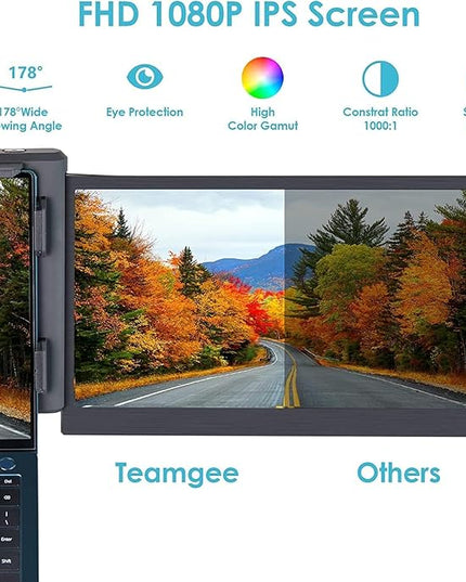 Teamgee 13.3” Laptop Screen Extender, One-Cable Multiple Display Portable Monitor, USB-C Compatible with Windows/Mac/Android, Driver Required, for 13.3–16.5” Laptops
