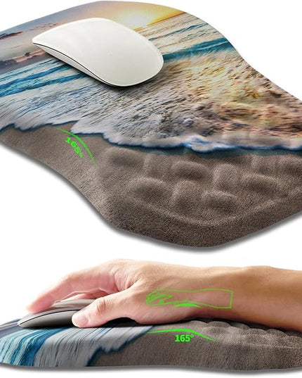 Ergonomic Slope Mouse Pad Wrist Support, Wrist Rest Mousepad for Carpal Tunnel Pain Relief with Massage Bulge and Slow Rebound Memory Foam (12x8 inch, Sunrise Beach)