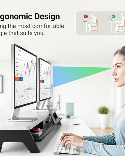 Dual Monitor Stand Riser,LED 2-Tier 39.3 Inch Computer Monitor Stand for 2 Monitors,Office Desktop Organizer with Storage Drawer and Phone Holder for Laptop,PC,Computer,Printer,White