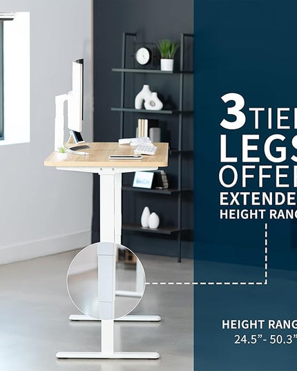 VIVO Electric 55 x 28 in Dual Motor Sit Stand Desk, Memory Height Adjustment, 2B Series, Light Wood Top White Frame, DESK-KIT-2W55C