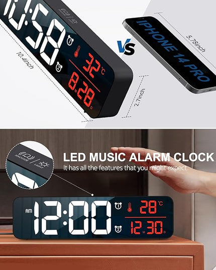 Hournor Digital Clock for Bedroom, Digital Wall Clock for Living Room Decor, Desk Table Clocks, Digital Clock Large Display, Bedroom Smart Alarm Clock for Office Red