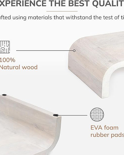 Anji Mountain Wood Monitor Stand Riser Desk Desktop Organizer Table for Home, Office Workspace, Laptop Riser, Ergonomic Design Stand for Gaming Setup, White Wash