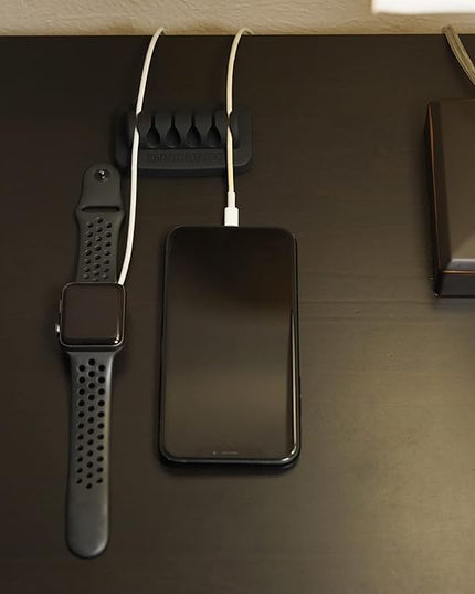 Desktop Cable Organizer, Weighted, Eco-Friendly Silicone, No Bad Smell, Bundled with 4 Reusable Cable Ties (Black)