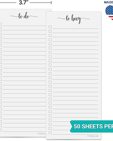 321Done (1 To Do (1) To Buy List Notepad 2-Pack - 3.7x8.5 (Slim, Skinny, Handheld - College Ruled) - Minimalist Memo Pad for ToDos, Tasks, Shopping, Grocery, Organizing, Planning - Made in the USA