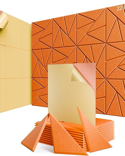 22 Pack Acoustic Panels with Self-Adhesive, 12"X 12"X 0.4"Sound Proof Foam Panels, Sound Panels High Density, Soundproof Wall Panels for Home Studio Office Orange