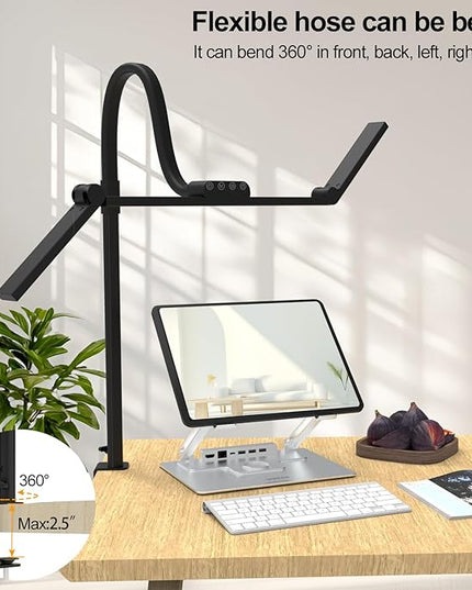 3 Light Bar Gooseneck Architect Desk Lamp with Clamp, 24W Bright Led Tall Overhead Desk Light for Home Office,Eye Care Reading Table Light for Desktop Working,Drafting,Reading