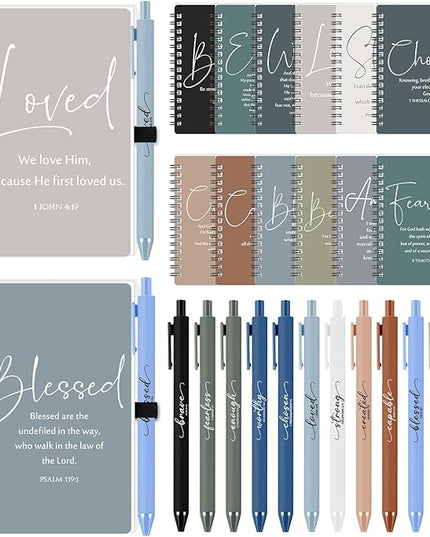 Kosiz Inspirational Valentines Christian Gifts Bulk A6 Notebook Prayer Journal with Pens Spiral Journal Religious Gift for Women Men Church Bible Study Group Teacher Coworker(12 Sets,Boho Color)
