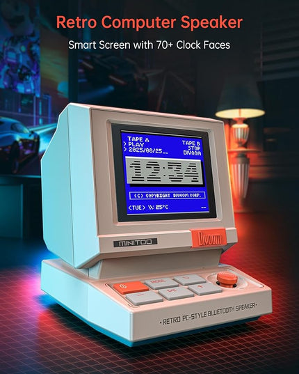 Divoom MiniToo Retro PC-Style Computer Speaker, Smart Pixel Screen with DIY Faces, Bluetooth & USB Audio, Alarm/White Noise Clock, Desk Setup Gift for Bedroom, Office & Gaming