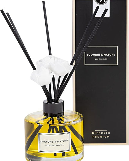 CULTURE & NATURE Reed Diffuser Set 6.7oz (200ml) Grapefruit Verbena Scented Diffuser with Sticks Home Fragrance Reed Diffuser for Bathroom Shelf Decor