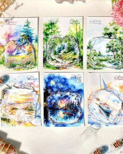 120PCS Large PET Nature Scenery Stickers for Journaling, 2.76 x 2.76 inches, 6 Assorted Landscape Scrapbook Stickers for Scrapbooking, Craft Art, Bujo, Junk Journal Supplies, Collage Decorative