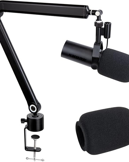 SUNMON Shure SM7dB Boom Arm with Pop Filter - Adjustable Mic Arm Compatible with SM7dB Microphone, Noise reduction Mic Windscreen, Weighted Metal Height adjustment Mic Stand for Shure Microphone