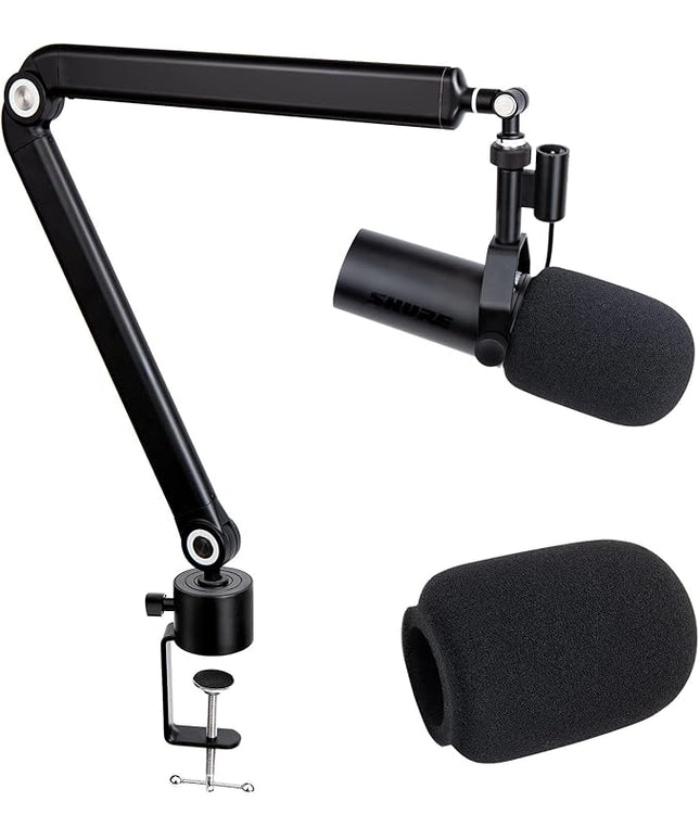 SUNMON Shure SM7dB Boom Arm with Pop Filter - Adjustable Mic Arm Compatible with SM7dB Microphone, Noise reduction Mic Windscreen, Weighted Metal Height adjustment Mic Stand for Shure Microphone