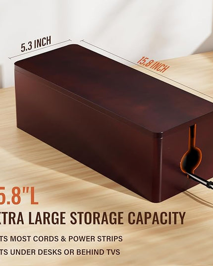 Cinati Large Cable Management Box, 15.8" Wooden Cable Organizer for Floor Wires Storage, Wall Mount Cord Hider Box for Electrical Cord Management, Power Strip Wire Organization for Desktop Home Office