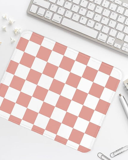 Pink and White Checkered Square Mouse Pad,Non-Slip Rubber Base Mouse Pad,Home Office Decoration Desktop Accessory,Laptop Mouse Pad for Office Laptops,9.4x7.8x0.12inch.