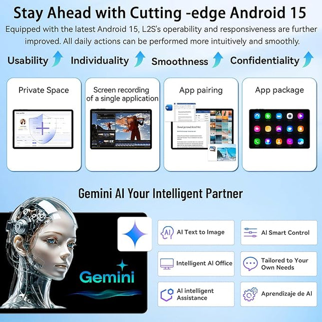Android 15 Tablet 10 inch, 2025 Tablet with Keyboard, 2-in-1 Tablets with T615 Octa-Core, 20GB+128GB+2TB Expand, Gemini AI, 8MP Camera, 6000mAh, Android tablet with Keyboard, Mouse, Case, Stylus