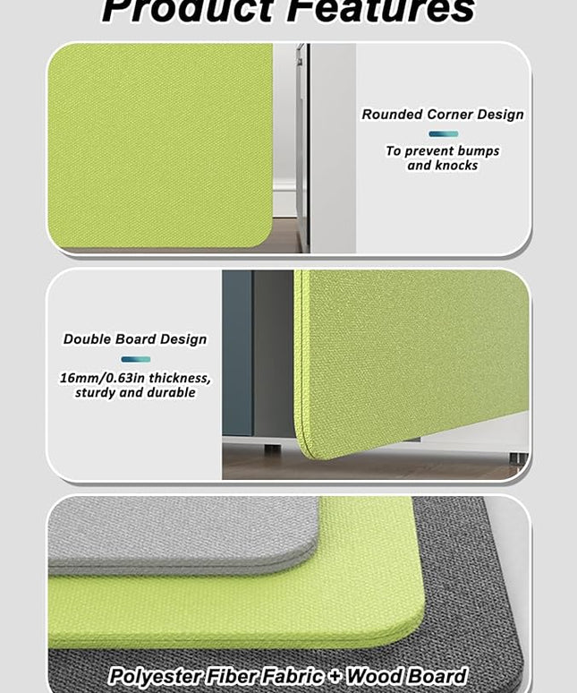 Under Desk Privacy Panel Divider No Drilling, Soundproof Modesty Panel for Office Desks Standing Workstation, Desk Privacy Divider Skirt Partition for Hidden Cables(Green,60x60cm/23.6x23.6in)