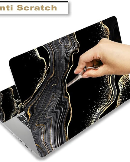 Laptop Skin Sticker Decal,12" 13" 13.3" 14" 15" 15.4" 15.6 inch Laptop Vinyl Skin Sticker Cover Art Protector Notebook PC (2 Wrist Pad Skins Included), Decorative Waterproof, Black Golden Marble