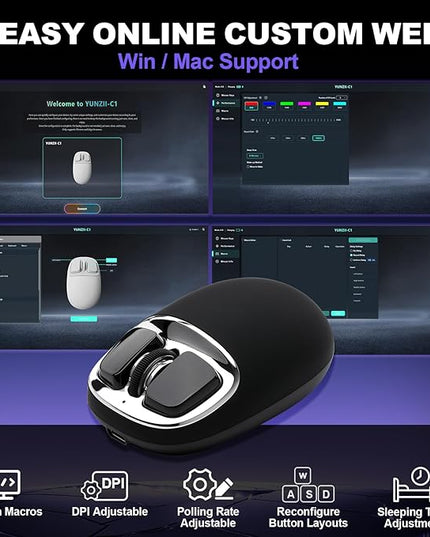 YUNZll C1 Silicone Wireless Mouse, Tri-Mode 2.4G/USB-C/Bluetooth Mouse, 4800 DPl Optical Tracking, 6 Adjustment Levels,Customize Mice for Laptop, Computer, iPad, MacBook (Black Silver)