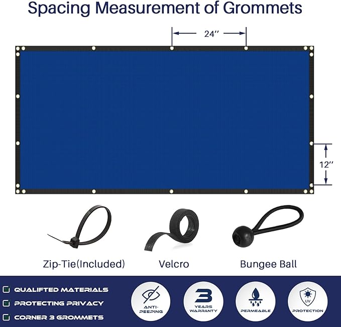 Windscreen4less Privacy Fence Screen Heavy Duty Windscreen Fencing Mesh Fabric Shade Net Cover with Brass Grommtes for Outdoor Wall Garden Yard Pool Deck, 6'x43' Blue
